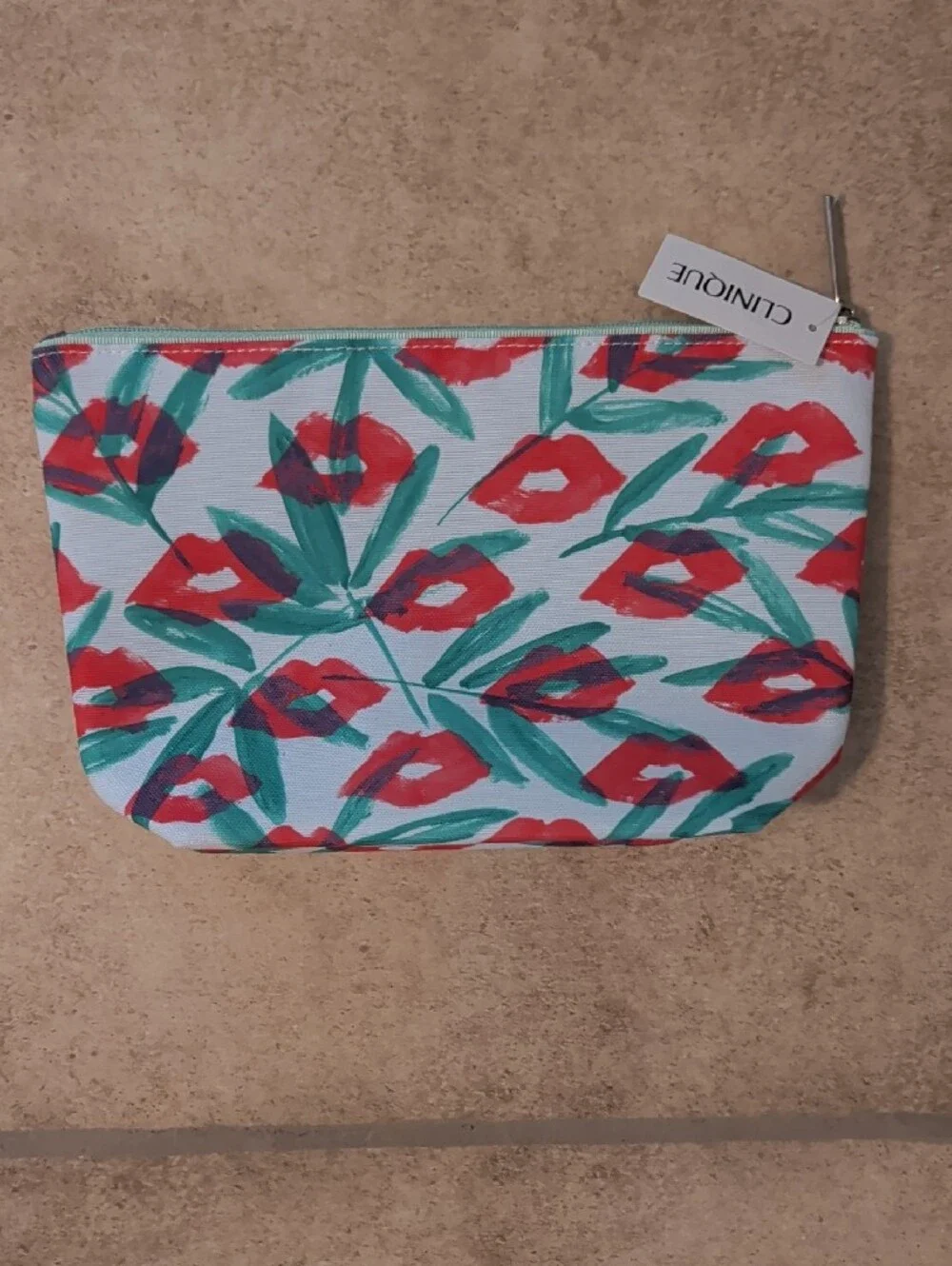 Clinique Lip Print Cosmetic Pouch - White, Red & Green